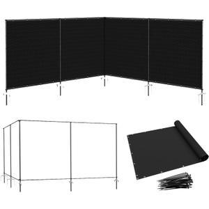 5' x 24' Outdoor Privacy Screen Freestanding, 240 GSM Privacy Fence Panels with Stakes for Outside, Pool Fences with Poles, Backyard Temporary Fencing, Black