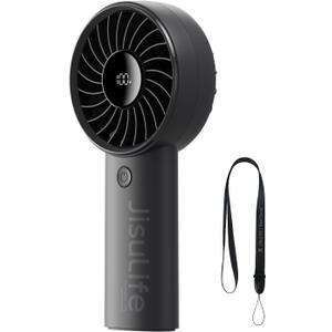 JISULIFE Handheld Fan Life4, 5000mAh Portable Rechargeable Fan, 5-Speed Turbo Wind, 17.5 Hrs Cooling, LED Display, Gifts for Men/Women, Essential for Travel,Beach,Vacation,Makeup,Concerts,Cruise-Black