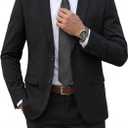 COOFANDY Men's 2 Piece Suits Classic Fit 2 Button Dress Suits Tuxedo Jacket Blazer for Wedding Business Dinner Prom (Black One), Size X-Large