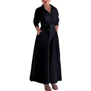 Choichic Shirt Dresses for Women Oversized Side High Slit Long Sleeve Button Down Maxi Dresses Cover Up with Pockets Belt, small
