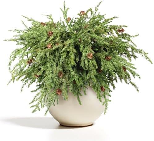 WBHome 12 Pcs Christmas Norfolk Pine Branches with Pine Cones - 18" Real Touch Norfolk Pine Branch- Artificial Xmas Branches Plants Pine Needles for DIY Craft Garland Home Garden Decor