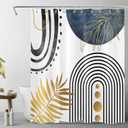 HVEST Mid Century Modern Shower Curtain for Bathroom, Boho Abstract Geometric Black and Gold Leaf on White Shower Curtain with Hooks Bathroom Decor Accessories,72L X 60W inches (Blue)