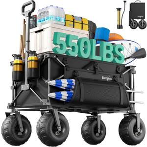 SUNNYFEEL Beach Wagon with Big Wheels for Sand - 300L Large Capacity
550LBS Heavy Duty Beach Cart with 9" Balloon Wheels, Foldable Wagon with Adjustable Handle for Camping, Outdoor, Black