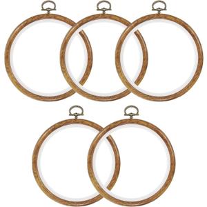 PATIKIL 5 Pieces 5 Inch Embroidery Hoops Frame Round Imitated Wood Circle Cross Stitch Hoop Ring for Embroidery Art Craft Handy Sewing Decoration