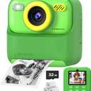 Kids Instant Digital Cameras for Boys and Girls, 1080P HD Dual-Lens Selfie Digital Camera with Print Paper & 32G Card, Christmas Birthday Gifts Toys for Toddler and Teenagers Age 3-16 Years Old (Green)