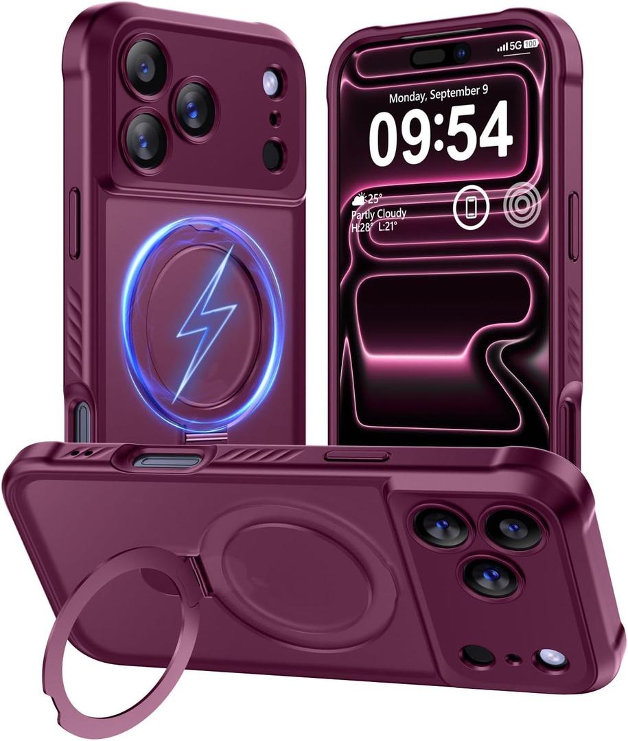 MOCCA Design for iPhone 17 Pro Max Case, Compatible with Magsafe [Premium Invisible Magnetic Ring Stand] [Military Drop Protection] Full Camera Guard Translucent Matte Slim Phone Cover 6.9",Red