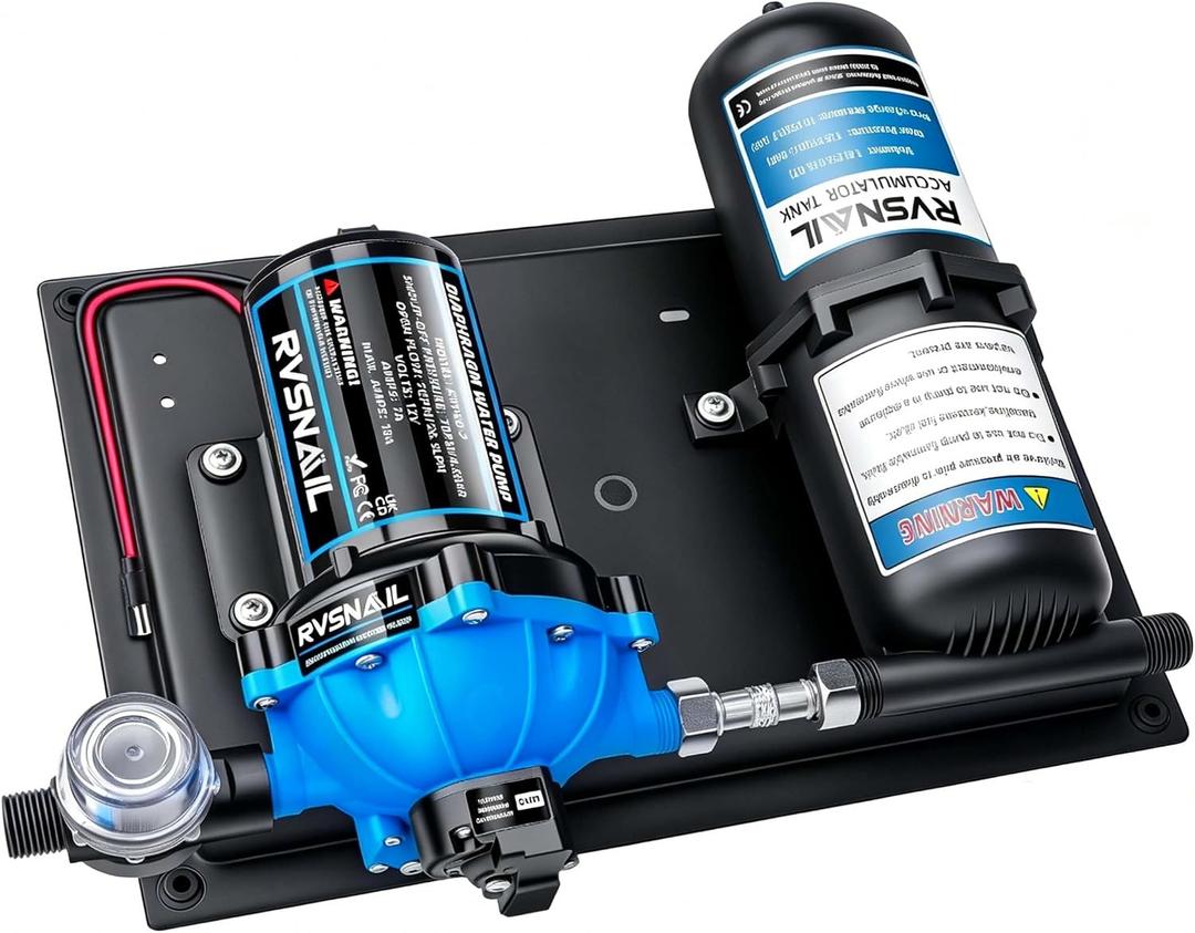 RV Water Pump 12V DC 7GPM 70PSI with 1L Pre-Pressurized Accumulator Tank – Quiet, Durable, Easy Install Water Pump System for RV, Boat, Kitchen, Bathroom, Shower Ready