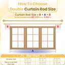 1 Inch Modern Gold Double Curtain Rod Set - Tension rods for windows 28 to 48 inchs with Holdbacks and Clear Finials -BHSRODS Home Double Window Rods for Living Room & Bedroom