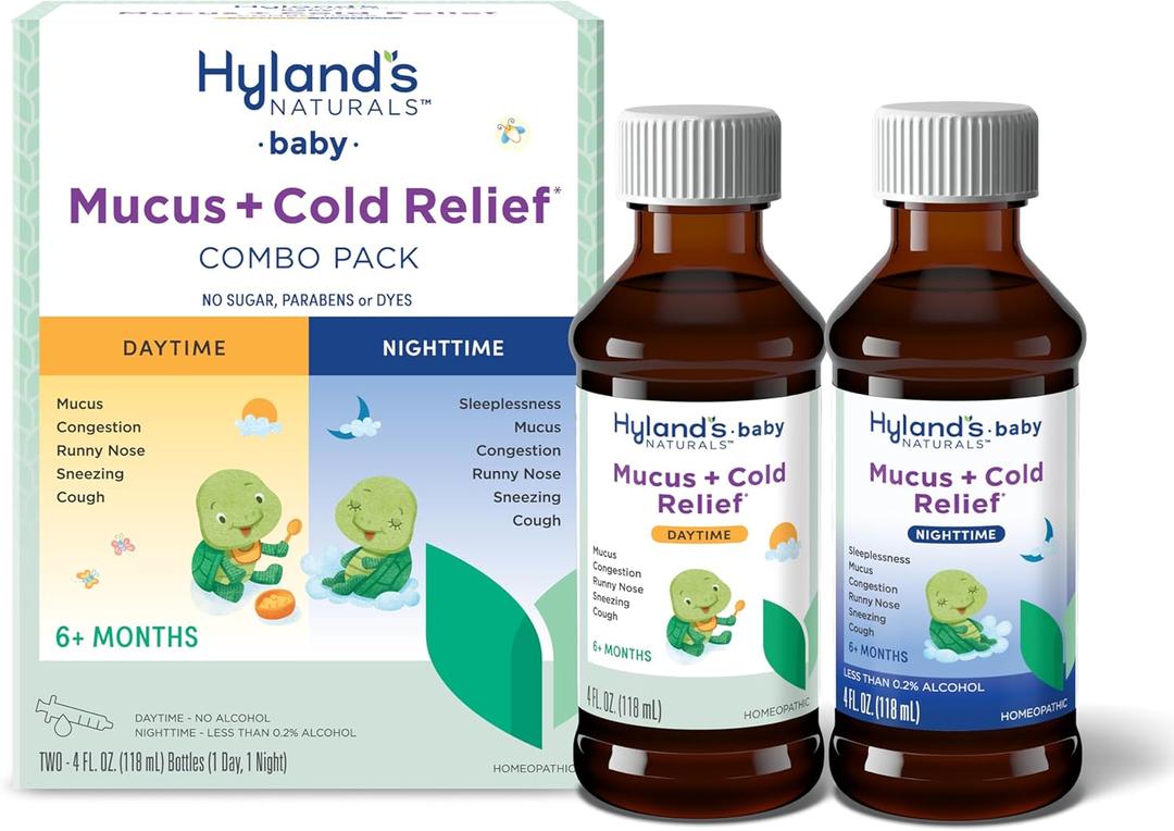 Hyland's Baby Mucus and Cold Relief, Day and Night Value Pack, Infant And Baby Cold Medicine, Decongestant And Cough Relief, 8 Fl Oz