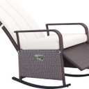 Outsunny Wicker Outdoor Rocking Chair, Patio Recliner with Adjustment Backrest, PE Rattan Lounge Chair with Adjustable Footrest and Cushions for Garden, Backyard, Porch, Beige (Multi Color)