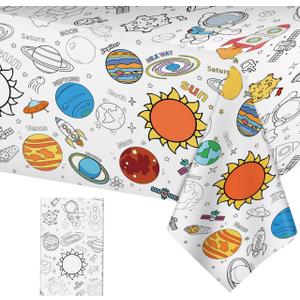 Large Outer Space Coloring Tablecloth - Giant Solar System Theme Colorable Paper Poster, Galaxy Activity Games Table cloth for Space Birthday Party Decorations Supplies Favors Crafts Gifts, 54x108 In