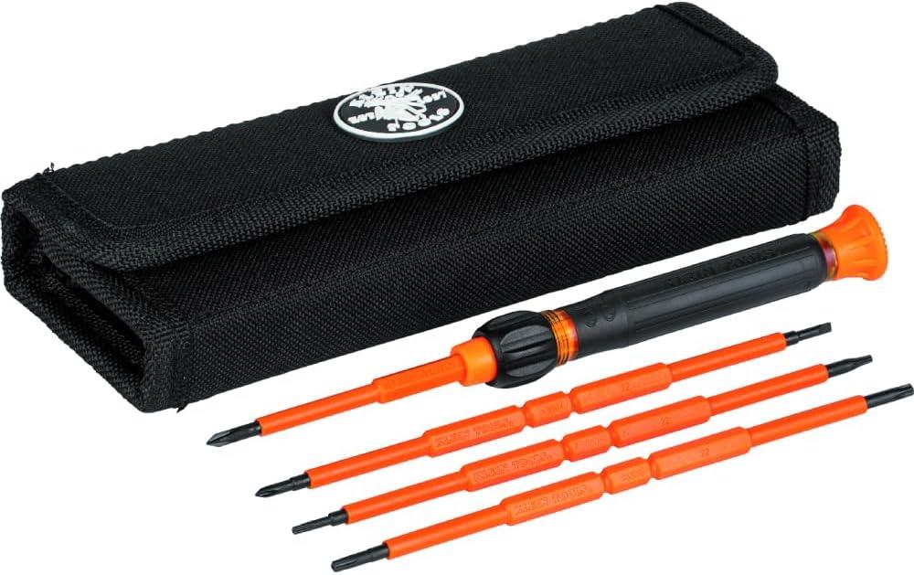 Klein Tools 32584INSR Precision 8-in-1 Screwdriver Set with Case, 1000V Rated Insulated Set with Phillips, Slotted and Tamperproof TORX Bits