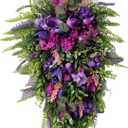 Purple Tulip Spring Wreath for Front Door, 19.69x11.81 Inch Floral Wreath with Hydrangea, Colorful Welcome Wreath for Spring Summer Home Decor