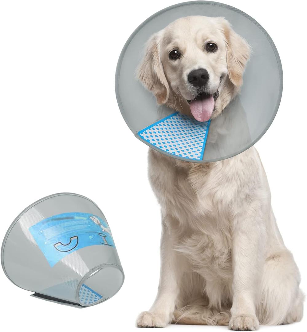 Supet Dog Cone Collar Adjustable After Surgery, Comfortable Pet Recovery Collar & Cone for Large Medium Small Dogs, Elizabethan Dog Neck Collar Plastic Practical (XL(Neck: 16.0~19.5"), Grey)