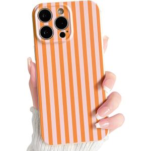 Lovmooful Compatible for iPhone 15 Pro Max Case Cute Color Striped with Aesthetics Design for Girls Women Soft TPU Shockproof More Protective Girly for iPhone 15 Pro Max Case-Orange&Pink