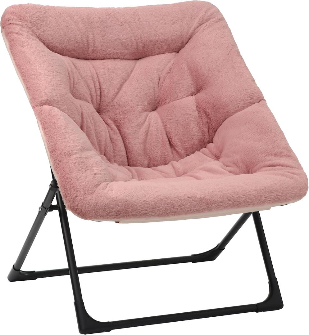 Comfy Saucer Chair for Adults, Soft Faux Fur Bedroom Chair, Accent Dorm Chairs, Flexible Living Room Reading Chairs, Oversized Folding Seat for Teens, X-Large, Dusky Pink, 33.46 inches x 31.5 inches x 30.7 inches