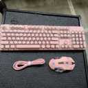 TK950 Wireless Typewriter Keyboard and Mouse Combo, 104 Keys Retro Typewriter Mechanical Keyboard with White Backlit, Anti-Ghosting, Blue Switch, Bluetooth/2.4G/Wired Cute Gaming Keyboards-Pink