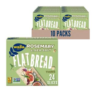Wasa Rosemary & Sea Salt Flatbread Thins, 6.7 oz (Pack of 10), Crackers, Non-GMO Ingredients