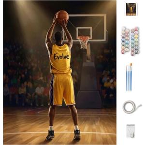 Paint by Numbers for Adults - Sports Series with DIY Name Feature - Realistic Athlete Action Back View - Football, Baseball, Basketball & Hockey Player - Unique Gift for Men - 16"x20" (Basketball)