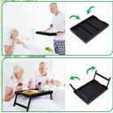 Artmeer Bed Tray Table with Folding Legs, Bamboo Breakfast Food Tray with Media Slot, Use As Platter, Laptop Desk, Snack, TV Tray Kitchen Serving Tray (Black Extra-Large Size)