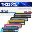 TN229XL Toner Cartridge 5 Pack (with Chip) High Yield Replacement for Brother TN229XL TN229 to Work for MFC-L3720CDW MFC-L3780CDW HL-L3220CDW HL-3280CDW HL-L3300CDW Printers(2 Black/C/M/Y)
