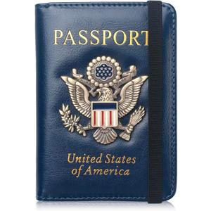 Coowayze Passport Holder Wallet for Travel Men Women RFID US Passport Cover Case, Waterproof Leather Passport Book Protector with Vaccine Card Slot Travel Document Organizer (Blue)