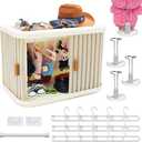 Foldable Doll Wardrobe Storage Compatible with Labubu - Complete Display Kit with 15 Hangers, Rod & 4 Stands - Sliding Door Organizer with Top Shelf