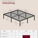 VASAGLE Queen Metal Bed Frame 16 Inches Tall, 1100 lb Weight Capacity, No Box Spring Needed, with Under-Bed Storage, Easy Setup, Heavy-Duty Platform Bed, Mattress Retainers, Matte Black URMB661BD02S