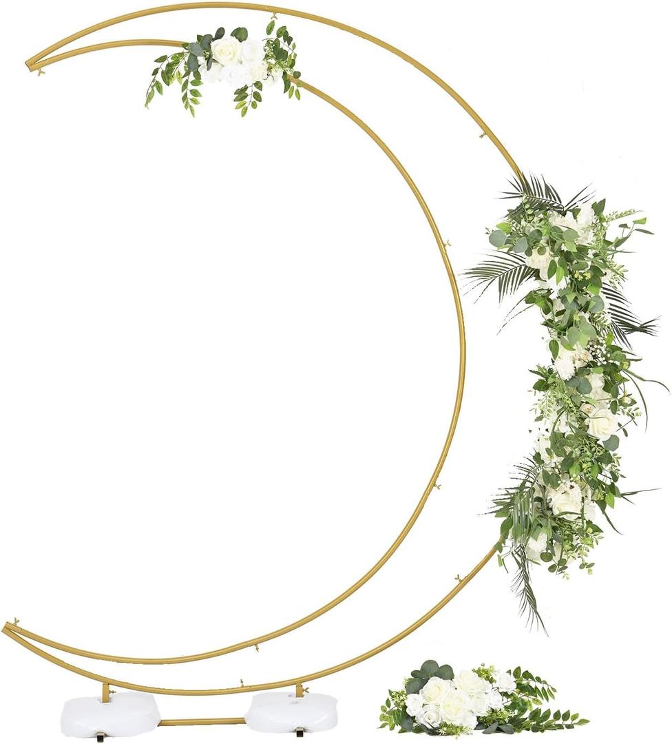 Vincidern 6.9ft Balloon Arch Stand Curved Wedding Arch Backdrop Stand, Moon Arch for Ceremony Birthday Party Bride Baby Shower, Half Curved Arch Backdrop Stand with Rectangular Base (Gold) (6.9FT-1PCS, Gold)