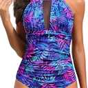 Tempt Me Women One Piece Swimsuit High Neck Plunge Ruched Tummy Control Bathing Suit XL