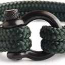 Mens Rope Bracelet - Stainless Steel Black Shackle, Extremely Durable and Scratch Resistant Waterproof Paracord, Handmade, Nautical Wristband for Men (Royal Green)