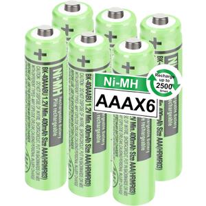 6Pack BK-40AAABU Ni-MH AAA Rechargeable Batteries 400mah 1.2V AAA NI-MH Rechargeable Batteries for Panasonic Cordless Phones, Remote Controls, Electronics