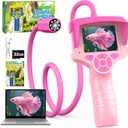 Borescope Snake Camera with Light, Kids Summer Outdoor Camping Toys for 5 6 7 8 9 10 Year Old Girl, STEM Educational Toy for Hiking, Science Birthday Gift for Girls, Built-in 32G SD Card & Sun Visor