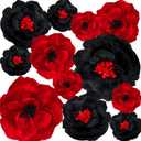 Giant Paper Flowers Artificial Paper Flower Decorations for Wedding Graduation Bridal Shower Birthday Handcrafted Wall Backdrop Table Centerpieces Party Supplies(Red and Black,12 Pcs)