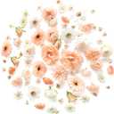 Floroom Mini Artificial Flower Heads Apricot Peach & Soft Cream Fake Peony Daisy Rose Multicolor Small Faux Silk Flower Heads for Cake Craft Garland Wedding Party Graduation Cap DIY Home Decoration