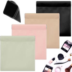Ouligay 4PCS Small Snap Closure Pouches for Purse Waterproof Leather Portable Mini Makeup Bag Small Travel Organizer Pouch Little Cosmetic Bags for Women Multicolor