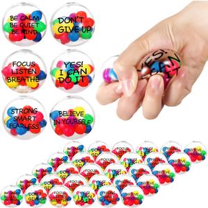 Shappy 36 Pcs Inspirational Stress Relief Balls Motivational Stress Ball Encouraging Color Sensory Toy Bulk Squeeze Balls for Adults Small Therapy Toys for Gifts Fidget Anxiety, 2.36 Inch