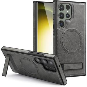 Lunivop Compatible with Samsung Galaxy s24 Ultra Case PU Leather [Compatible with Magsafe Wireless Charging] Magnetic Cover Stand Funda Rugged Phone Case Gray