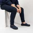 RockDove Men's Waffle Knit Memory Foam Moc Slipper with Removable Insole, Size 10 US Men, Navy