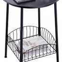 Small Outdoor Side Table, 2-Tier Round Metal Patio Table, Accent Table Waterproof, Weather Resistant End Table for Yard Porch Pool Balcony Garden Bedside (Black), 16x16x22 Inches