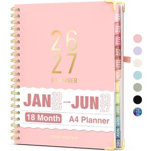 Forvencer Planner 2026-2027, 18 Month Weekly and Monthly Calendar Planner, Jan 2026 -June 2027, 8.5" x 11", Daily Agenda Book with Tabs, College School Supplies for Student Teacher Home, A4, Pink