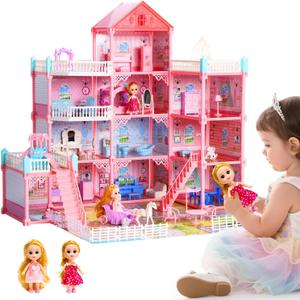 Huge Dollhouse for Girls  Large Pretend Play Doll House for Kids with Dolls, Furniture