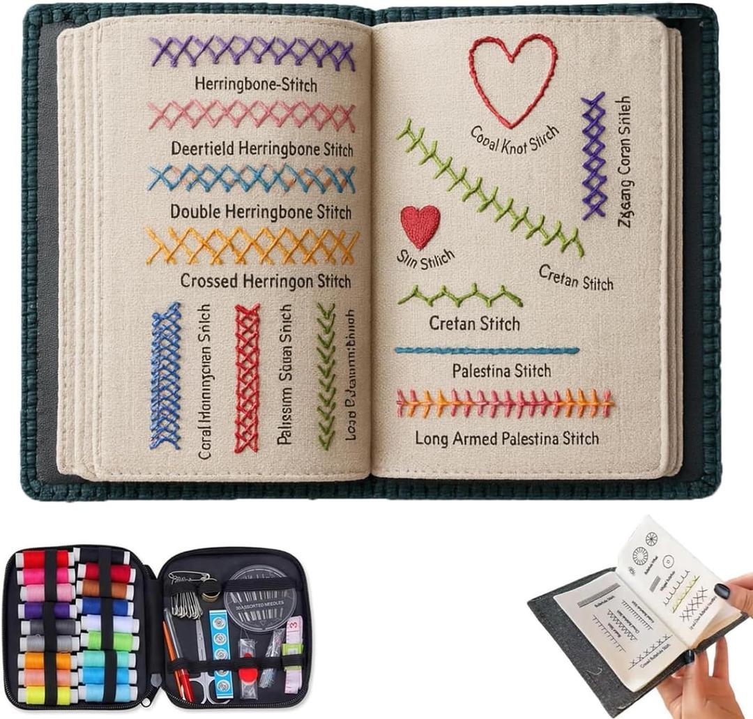 The Ultimate Embroidery Learning Book,Embroidery Stitch Book Kit,Embroidery Kit for Beginners,DIY Embroidery Stitch Books Kit with Multiple Sewing Kit, 106 Pattern for DIY and Sew Enthusiast