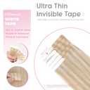 Blonde Tape in Hair Extensions Human Hair, 18 Inch Ash Blonde Highlighted with Bleach Blonde, Invisible Seamless Tape for Hair Extensions, Tape Ins Remy Human Hair, #P18/613 20pcs 50g