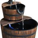 Outsunny Wood Freestanding Fountain with 2 Tier Waterfall Barrel, Electric Pump for Garden Decor, Lawn, Backyard