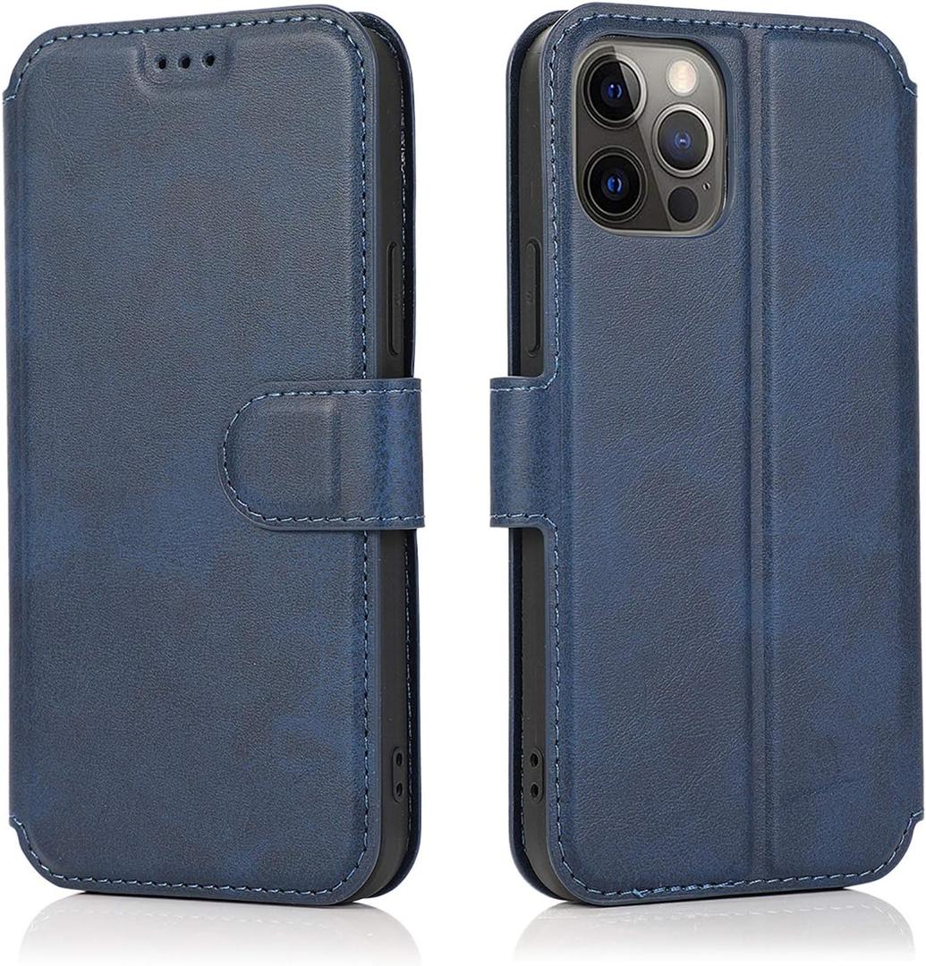 QLTYPRI Case for iPhone 12 iPhone 12 Pro Premium PU Leather Simple Wallet Case [Card Slots] [Kickstand] [Magnetic Closure] Shockproof Flip Cover for iPhone 12/12 Pro (6.1 inch) - Blue