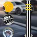 Safety Bollard, 31.5" Stainless Steel Posts Reflective Strips & Anchors - Parking Bollard for Traffic Control, Driveway, Parking Areas