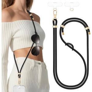 Phone Lanyards For Around The Neck, Crossbody Cell Phone Strap with Premium Metal Buckles Universal Neck Strap Holder with Clear Phone Patches For All Smartphones-Black