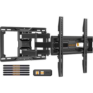 Perlegear Full Motion TV Wall Mount for 26-74 inch TVs, Height Adjustable TV Mount, Pre-Assembled Wall Mount TV Bracket with Tool-Free Tilt, Swivel, Fits 16 Studs, 99 lbs, Max VESA 400x400mm, PGMF21