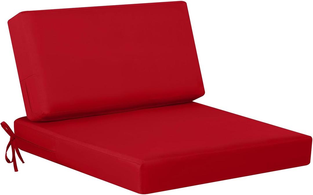 Idee-home Outdoor Cushions for Patio Furniture, Outdoor Seat Cushion, Waterproof Couch Hampton Bay Deep Seat Replacement Chair Cushions for Garden Lawn Backyard Deck, 26.5 x 26.5 Red